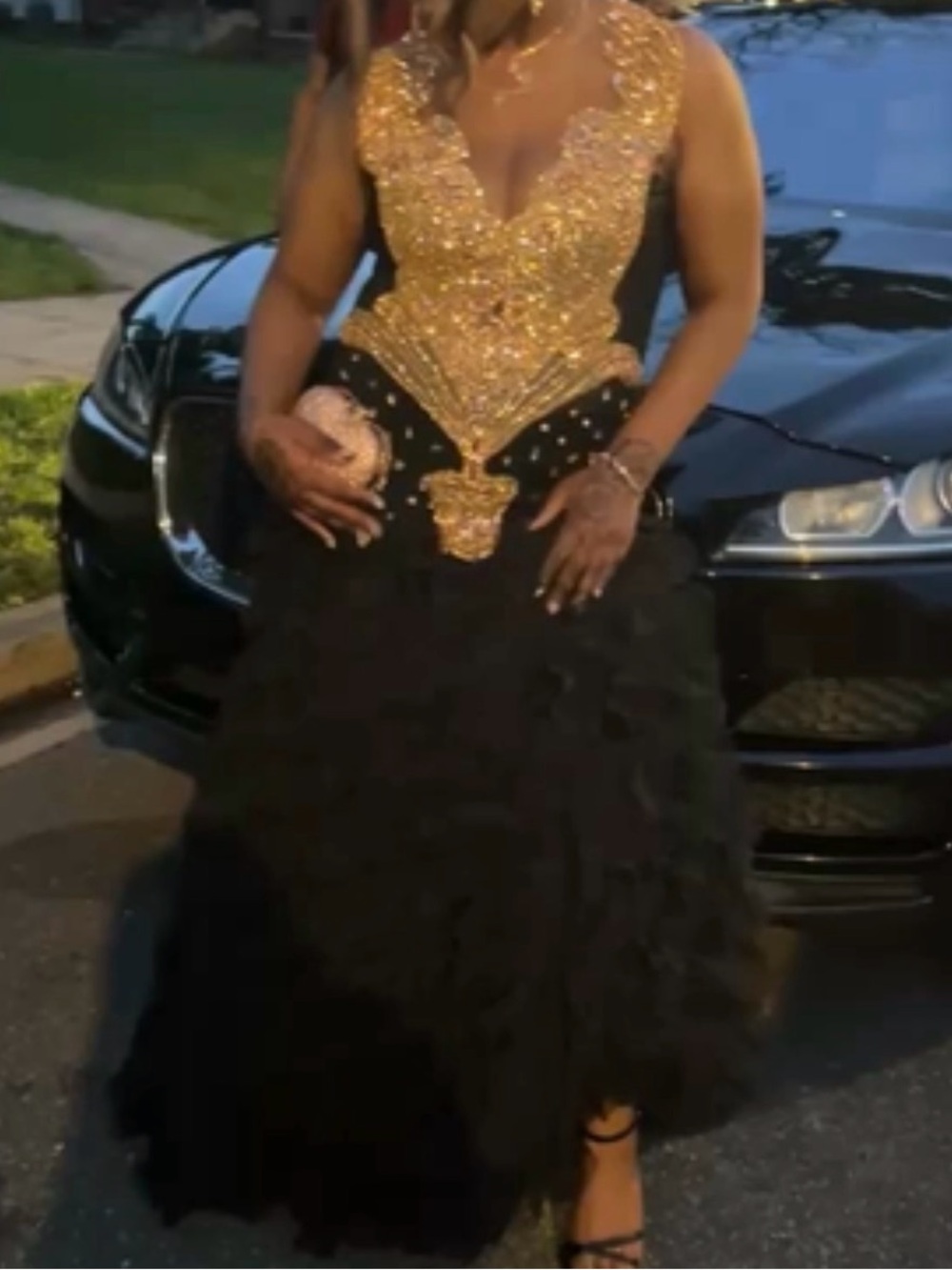 Gold Embellished Black Prom Gown - Elegant Formal Dress